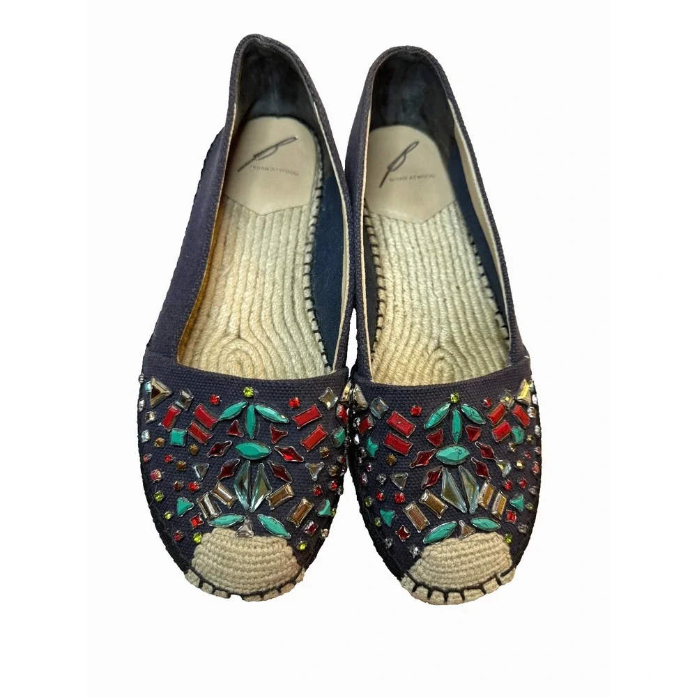 Brian Atwood Hardesty Pepita Crystal Jewel Espadrille 7.5Lux Canvas Flat Cosplay